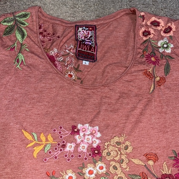 Johnny Was JWLA Embroidered Floral Scoop Neck Relaxed Tunic Tee Shirt Rust L - Picture 2 of 9